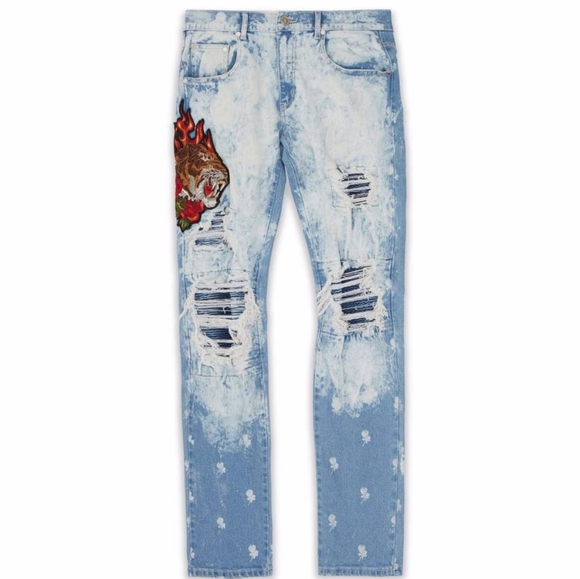 🆕️Distress Denim Flame Tiger Jeans 34w - Picture 2 of 8